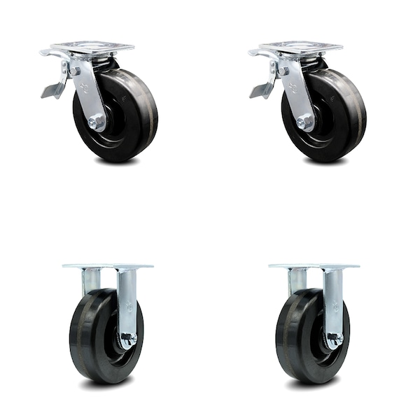 6 Inch Phenolic Caster Set with Ball Bearings 2 Brakes 2 Rigid